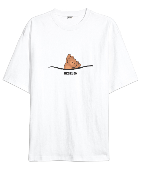 Tisho - Neşelen Komik Espirili Ayı Tasarımı Beyaz Oversize Unisex Tişört