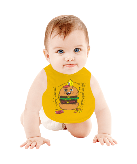 Tisho - Neşeli Hamburger baskılı bebek Bebek Mama Önlüğü