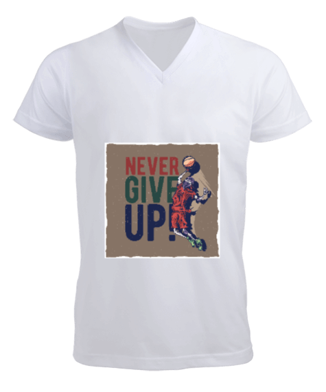 Tisho - Never Give Up Erkek Kısa Kol V Yaka Tişört