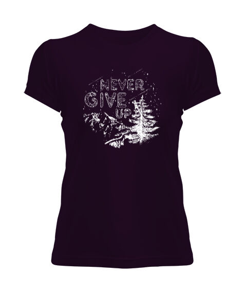 Tisho - Never Give Up Koyu Mor Kadın Tişört