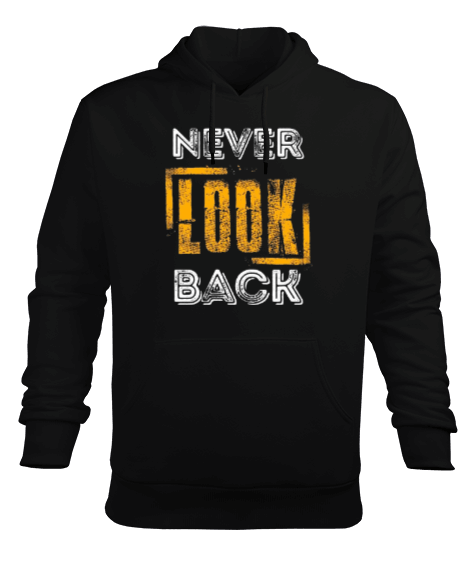 Tisho - Never Look Back Baskılı Erkek Kapüşonlu Hoodie Sweatshirt
