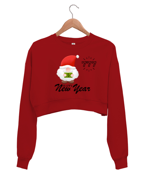 Tisho - New year Kırmızı Kadın Crop Sweatshirt