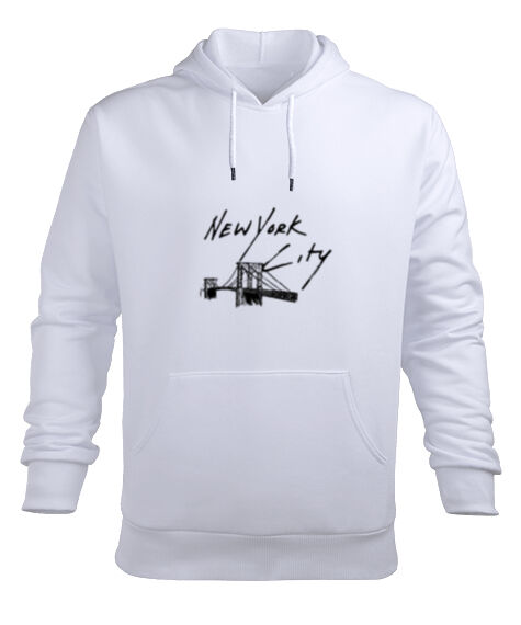 Tisho - New York Beyaz Erkek Kapüşonlu Hoodie Sweatshirt