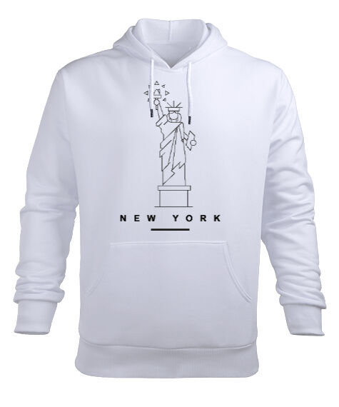 Tisho - NEW YORK Beyaz Erkek Kapüşonlu Hoodie Sweatshirt