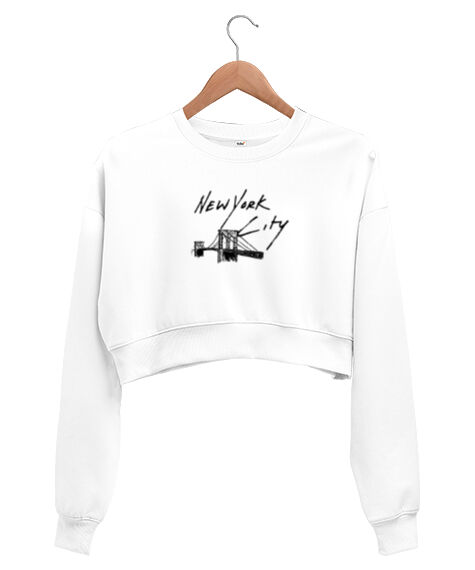 Tisho - New York Beyaz Kadın Crop Sweatshirt