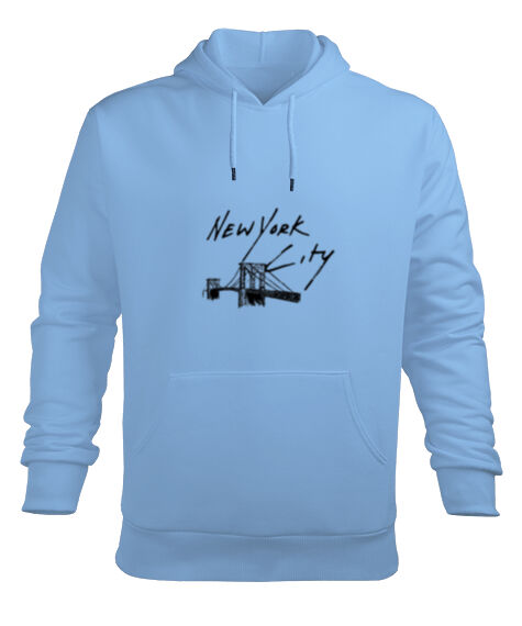 Tisho - New York Buz Mavisi Erkek Kapüşonlu Hoodie Sweatshirt