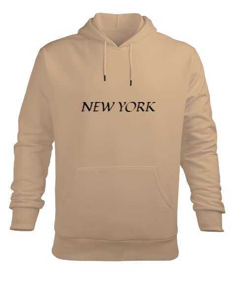 Tisho - NEW YORK Camel Erkek Kapüşonlu Hoodie Sweatshirt