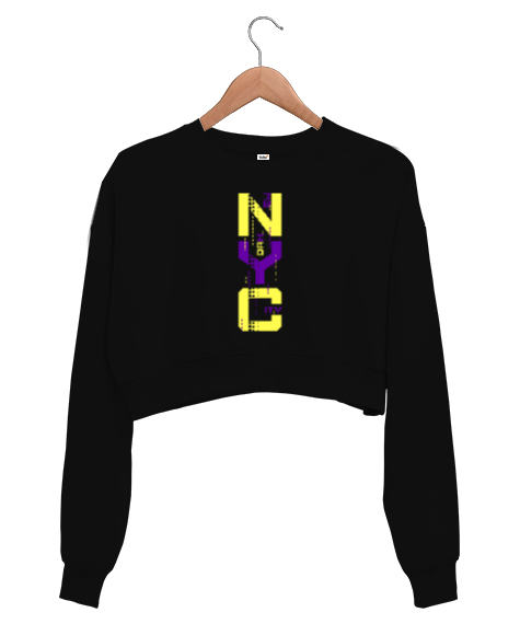 Tisho - New York City Siyah Kadın Crop Sweatshirt