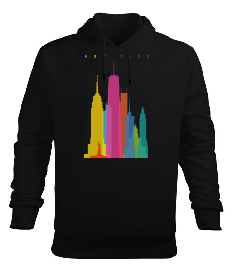 Tisho - NEW YORK Siyah Erkek Kapüşonlu Hoodie Sweatshirt