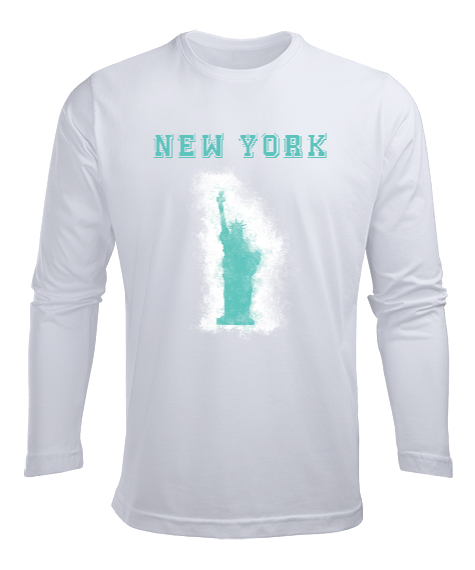 Tisho - New York Tasarımı v1 Beyaz Erkek Uzun Kol Yazlık Tişört