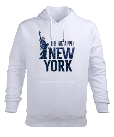 Tisho - New York The Big Apple Baskılı Beyaz Erkek Kapüşonlu Hoodie Sweatshirt