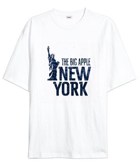 Tisho - New York The Big Apple Baskılı Beyaz Oversize Unisex Tişört