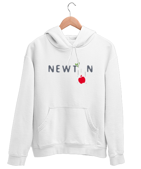 Tisho - Newton ve Düşen Elma Beyaz Unisex Kapşonlu Sweatshirt