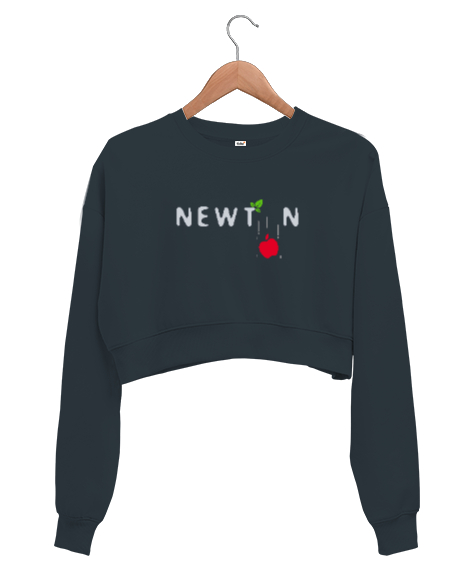 Tisho - Newton ve Düşen Elma Füme Kadın Crop Sweatshirt