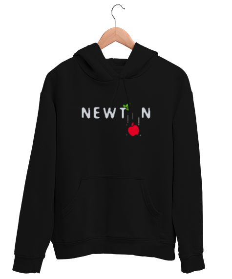 Tisho - Newton ve Düşen Elma Siyah Unisex Kapşonlu Sweatshirt