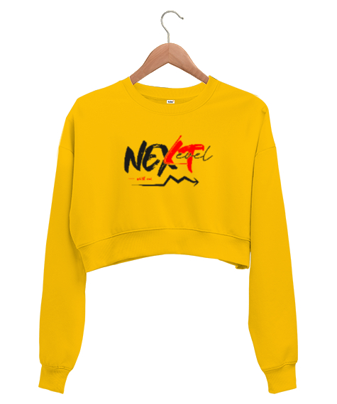 Tisho - Next Level - Benimle Sonraki Aşama Sarı Kadın Crop Sweatshirt