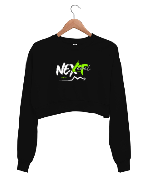 Tisho - Next Level - Benimle Sonraki Aşama Siyah Kadın Crop Sweatshirt