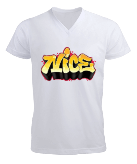 Tisho - Nice yazılı Erkek Kısa Kol V Yaka Tişört