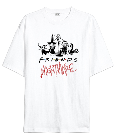 Tisho - Nightmare Friends Beyaz Oversize Unisex Tişört
