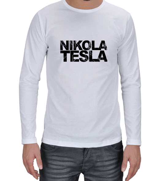 Tisho - Nikola Tesla baskılı Erkek Uzun Kol
