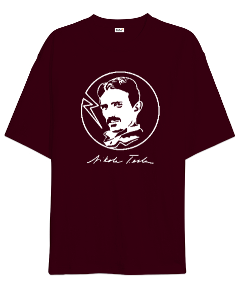 Tisho - Nikola Tesla - Elektrik Bordo Oversize Unisex Tişört