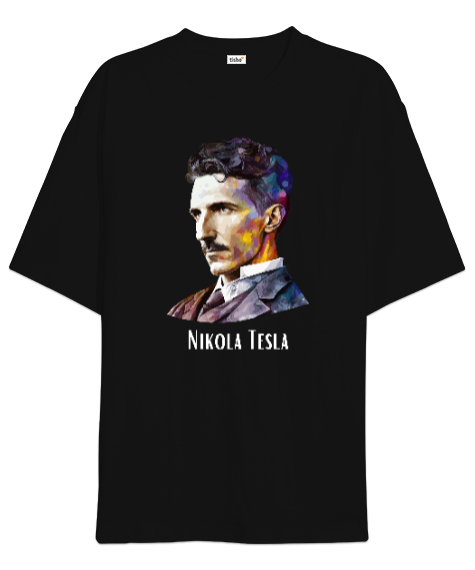 Tisho - Nikola Tesla Siyah Oversize Unisex Tişört