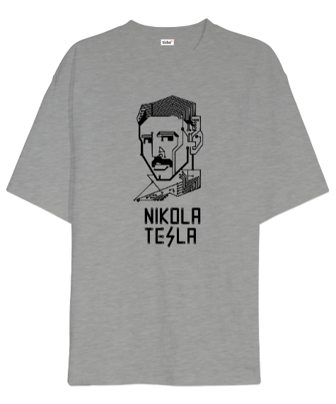 Tisho - Nikola Tesla V1 Gri Oversize Unisex Tişört