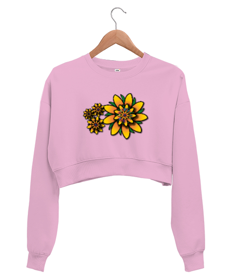 Tisho - Nilüfer Çiçeği Pembe Kadın Crop Sweatshirt