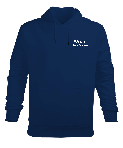 Nina - Love Istanbul Mavi Erkek Kapüşonlu Hoodie Sweatshirt - Tisho