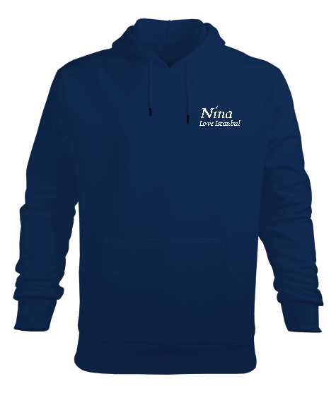 Tisho - Nina - Love Istanbul Mavi Erkek Kapüşonlu Hoodie Sweatshirt