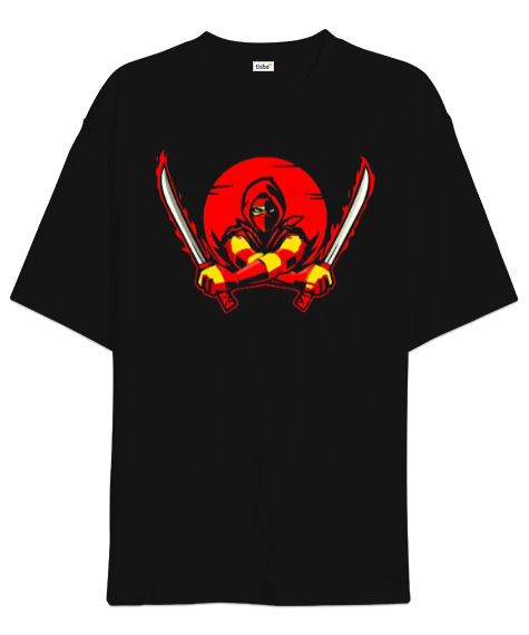 Tisho - Ninja baskılı Siyah Oversize Unisex Tişört