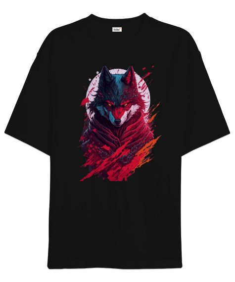 Tisho - Ninja Kurt Tasarımı Baskılı Siyah Oversize Unisex Tişört