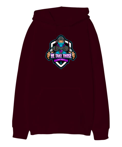 Tisho - Ninja Warrior Bordo Oversize Unisex Kapüşonlu Sweatshirt