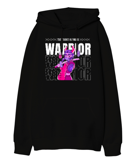 Tisho - Ninja Warrior Girl Siyah Oversize Unisex Kapüşonlu Sweatshirt