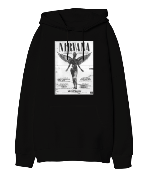 Tisho - nirvana black hoodie Oversize Unisex Kapüşonlu Sweatshirt