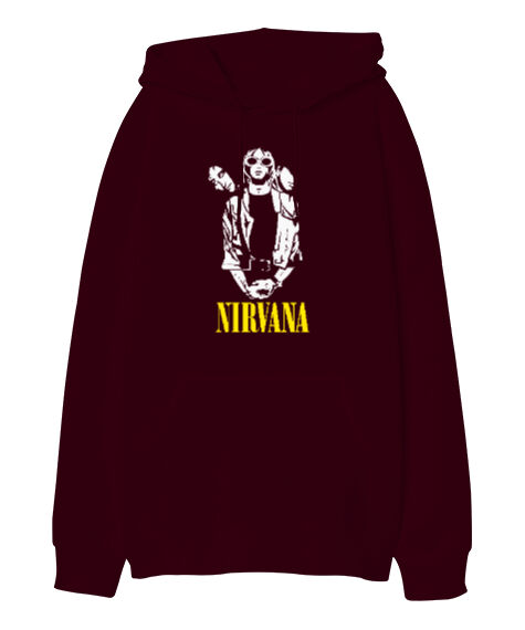 Tisho - Nirvana Blu V1 Bordo Oversize Unisex Kapüşonlu Sweatshirt