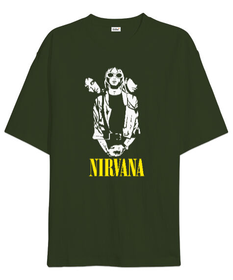Tisho - Nirvana Blu V1 Haki Yeşili Oversize Unisex Tişört