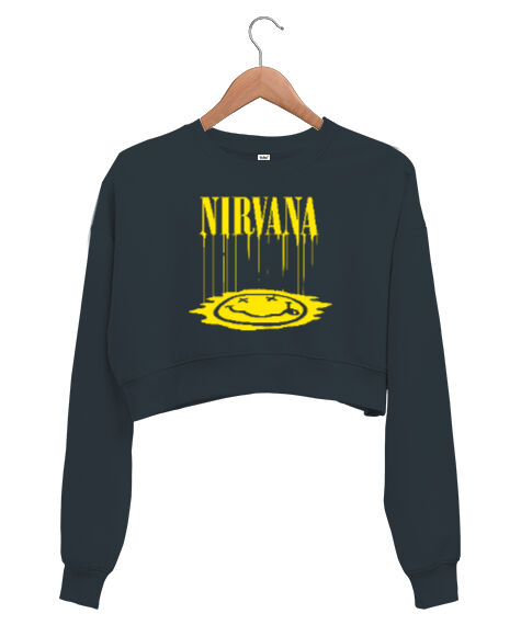 Tisho - Nirvana Blu V3 Füme Kadın Crop Sweatshirt
