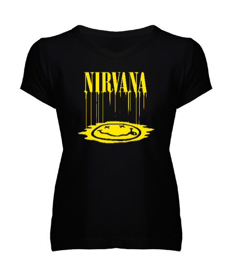 Tisho - Nirvana Blu V3 Siyah Kadın V Yaka Tişört