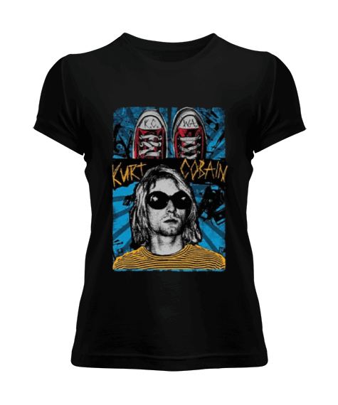 Tisho - Nirvana Kurt Cobain Rock Tasarım BASKILI Kadın Tişört