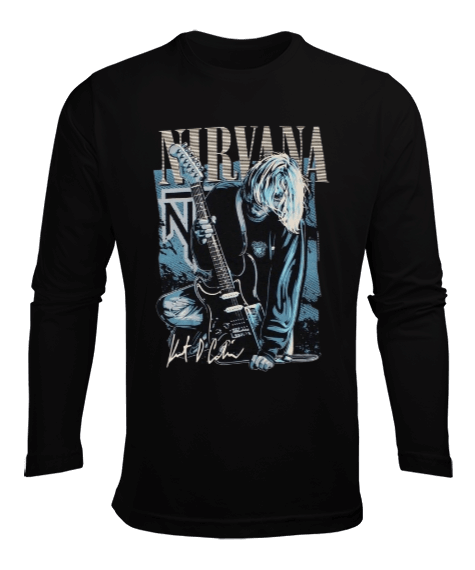 Tisho - Nirvana Rock Tasarım Baskılı Erkek Uzun Kol Yazlık Tişört