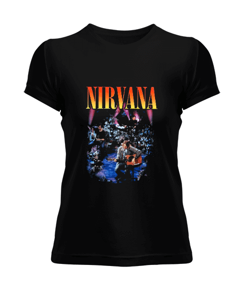 Tisho - Nirvana Unplugged Baskılı Siyah Kadın Tişört