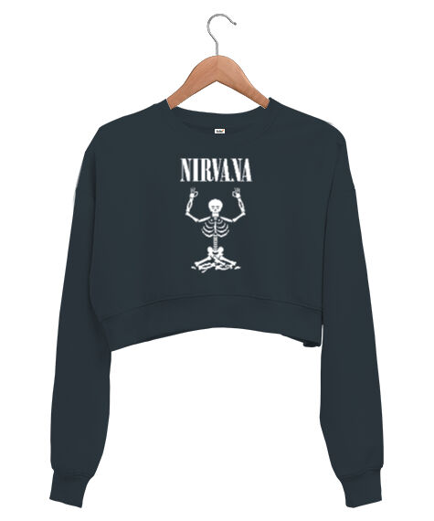 Tisho - Nirvanaya Ulaşmak - Nirvana - Yoga - Füme Kadın Crop Sweatshirt