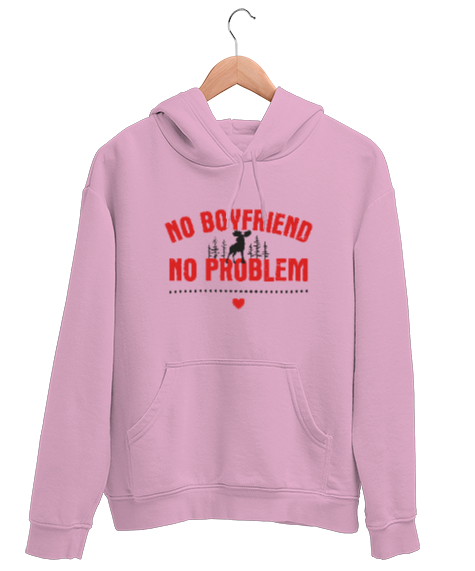 Tisho - No Boyfriend - Erkek Arkadaş Yok Problem Yok Pembe Unisex Kapşonlu Sweatshirt