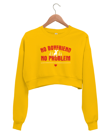 Tisho - No Boyfriend - Erkek Arkadaş Yok Problem Yok Sarı Kadın Crop Sweatshirt