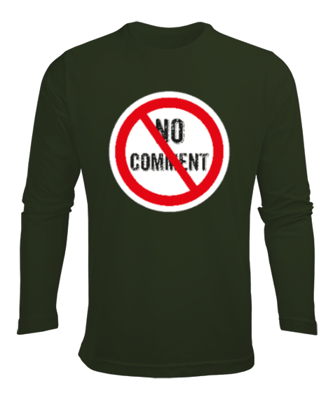 Tisho - No Comment - Yorumsuz Haki Yeşili Erkek Uzun Kol Yazlık Tişört