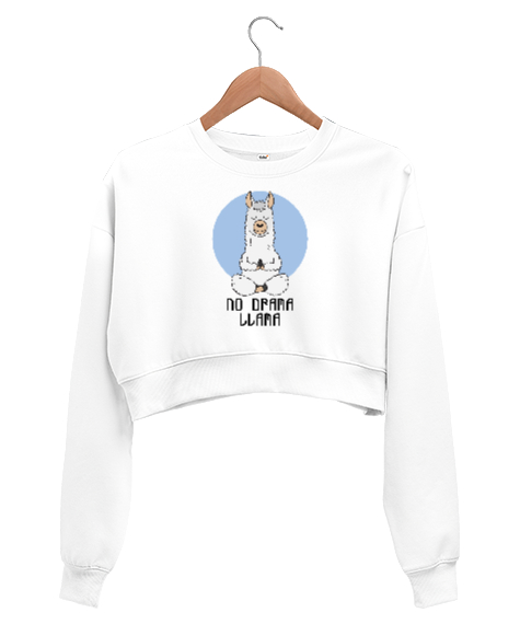Tisho - No Drama Llama - Yoga Beyaz Kadın Crop Sweatshirt