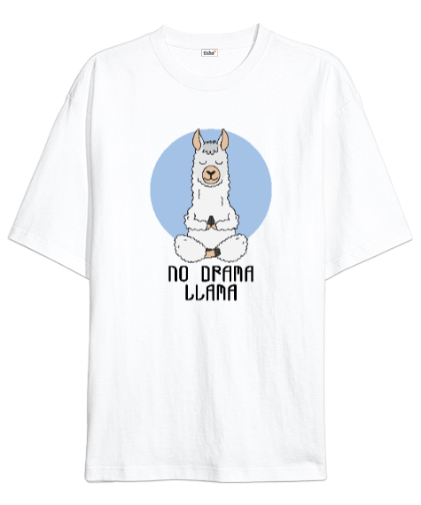 Tisho - No Drama Llama - Yoga Beyaz Oversize Unisex Tişört