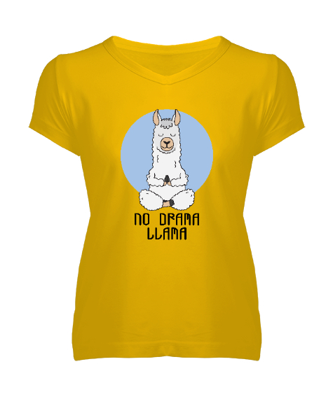 Tisho - No Drama Llama - Yoga Sarı Kadın V Yaka Tişört
