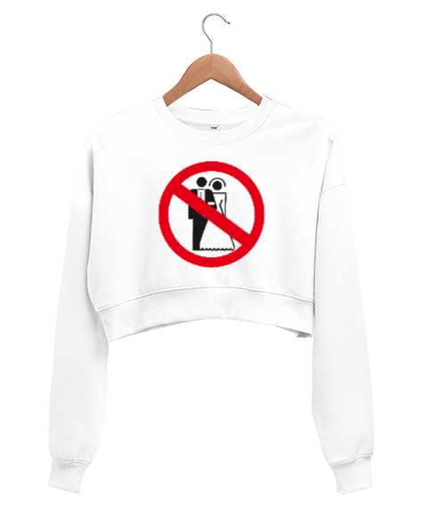 Tisho - No Married Beyaz Kadın Crop Sweatshirt